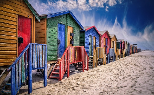 Colorful beach cabins